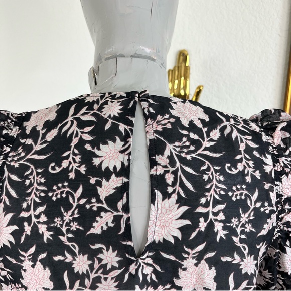 Ulla Johnson Black Silk & Cotton Printed Pink Floral Sheer Blouse - Picture 7 of 9